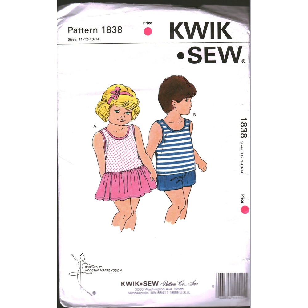Kwik Sew 1838 Toddler Dress Top Shorts Sewing‎ Pattern Kerstin Martensson T1-T4